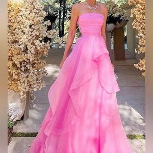 Elisa |Light Pink A Line Strapless Organza Prom Dress